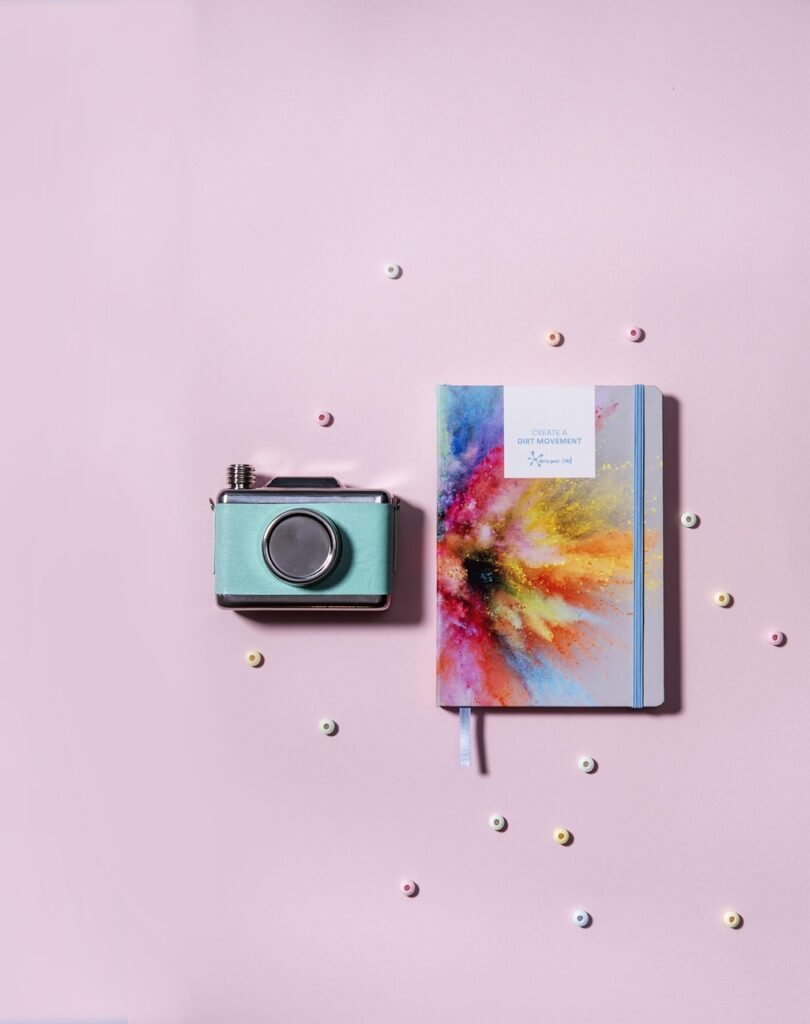 still, items, things, camera, notebook, journal, pastel, top, view, styling, pink laptop, pink camera, journal, journal, journal, journal, journal