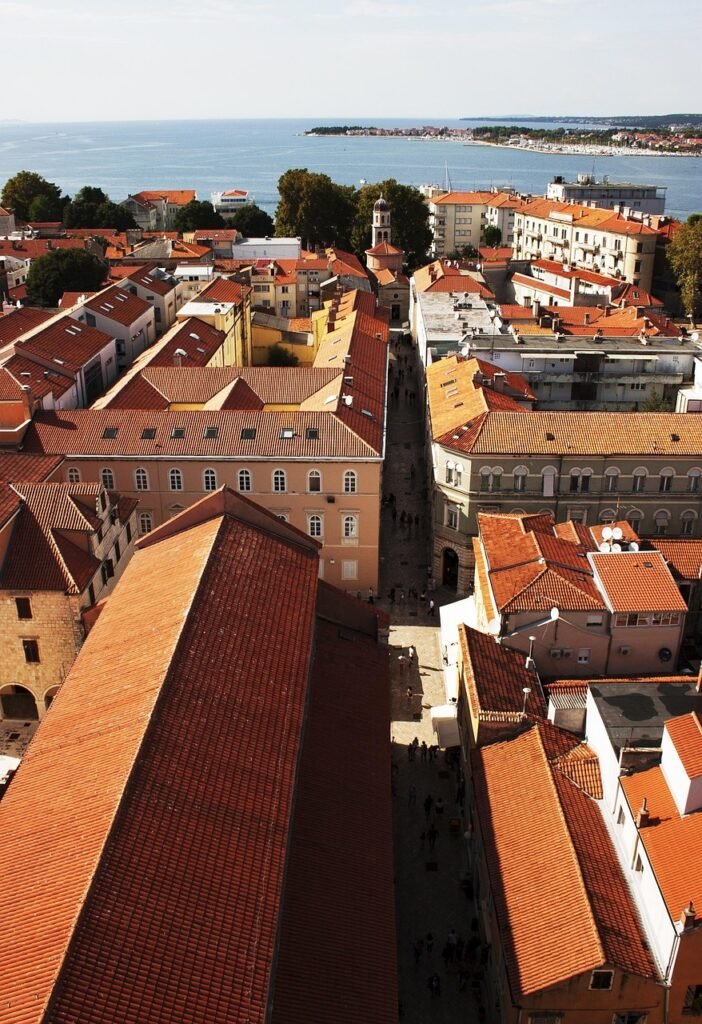 zadar, the city, history, croatia, summer, old town, nature, getting to know each other, holiday, buildings, orange roof, street, from above, outlook
